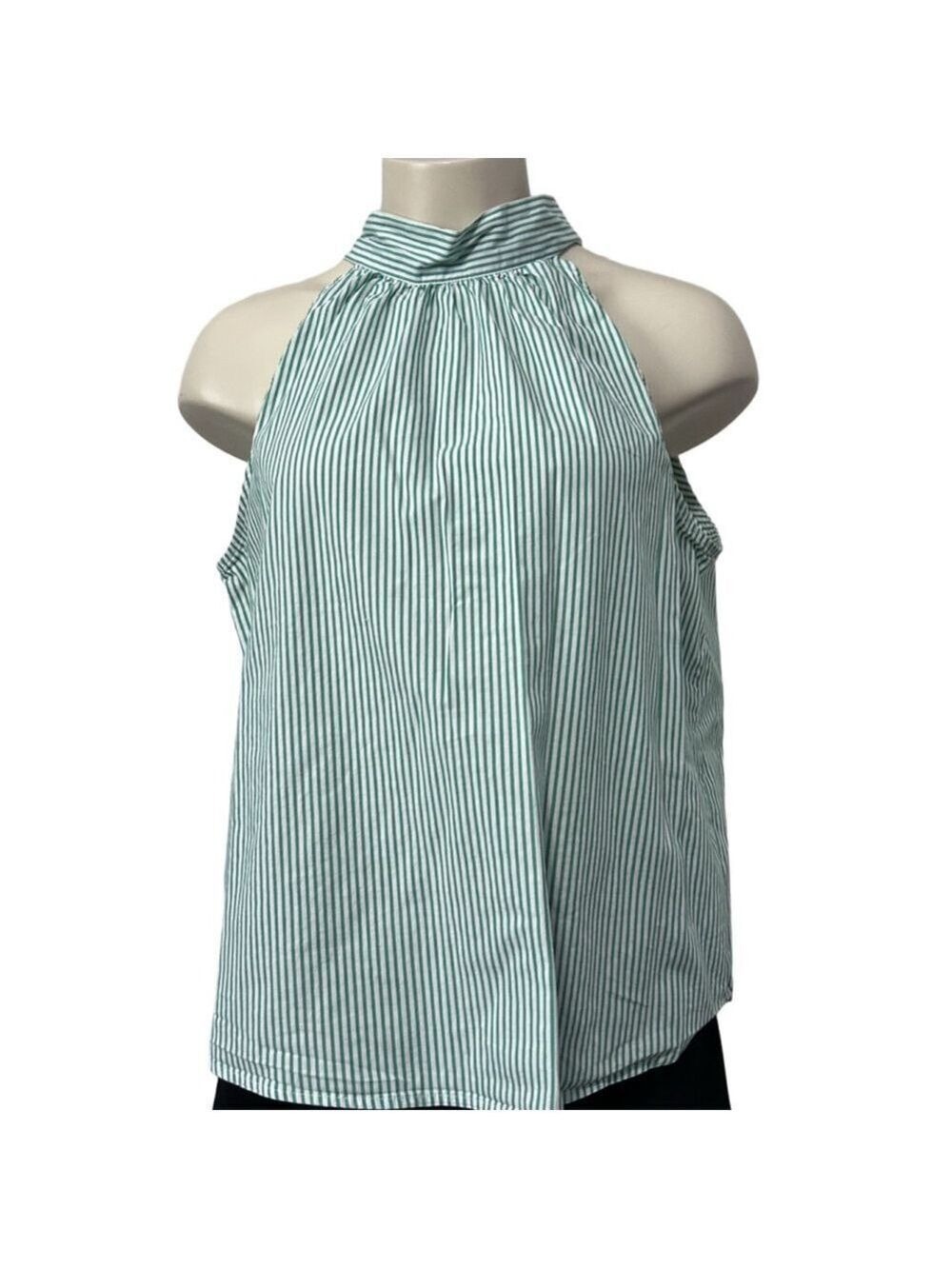J. by J. Crew Green White Striped Halter Top – Size 12 – Cotton Blend